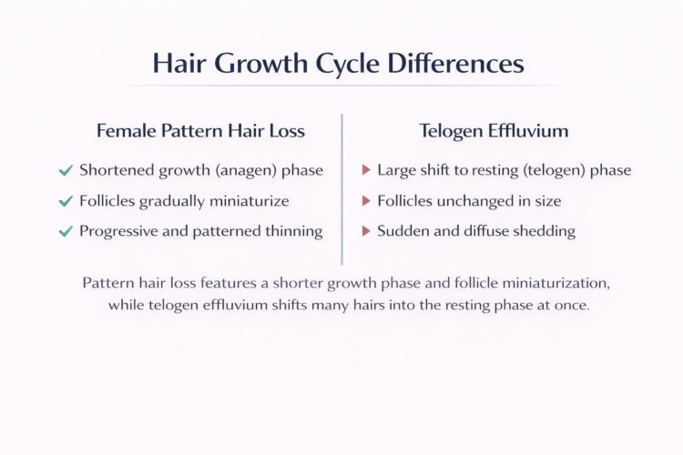 Hair Growth Cycle Differences Between Telogen Effluvium vs Female Pattern Hair Loss