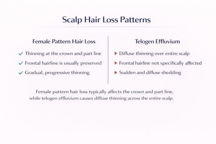 Scalp Hair Loss Patterns For Telogen Effluvium Vs Female Pattern Hair Loss